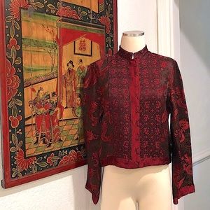 Citron Jacket Asian Heavily Embroidered Jacquard Black/Red Unique Design Size S